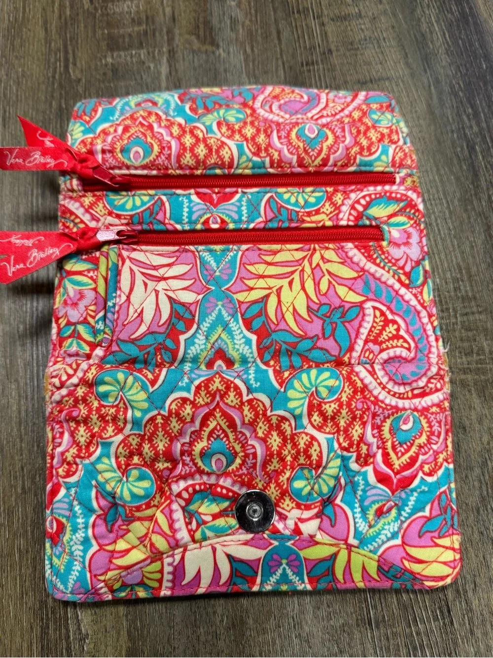 Vera Bradley‎ Quilted Paisley Foldover Clutch -Red Turquoise Wear On The Corners